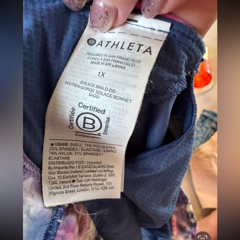 ATHLETA- Solace Bra Renewed Bloom Chrome Blue Yoga Pilates Barre Workout 1X - Picture 4 of 4